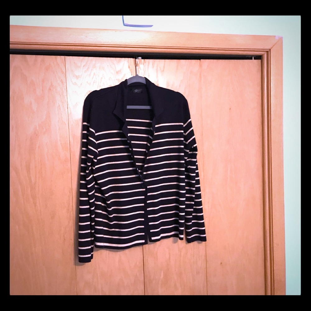 Navy and Cream Stripped Knit Blazer - Size XL